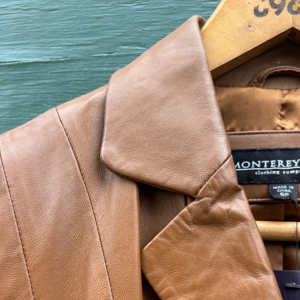 Womens Camel Tan Brown Soft Leather Blazer Jacket S 6 Preppy Classic Tailored - Picture 8 of 10